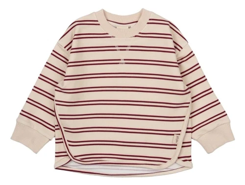 Råhvid sweatshirt med mørkerøde striber fra Petit Piao PP727 off white dark red